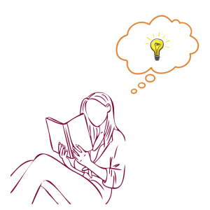 person reading and thinking of an idea