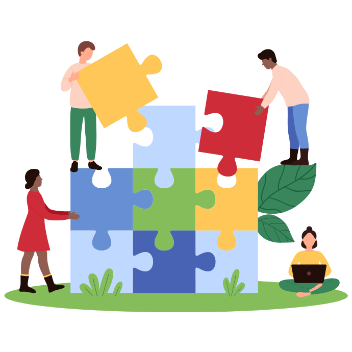 people working together to do a puzzle promoting camaraderie